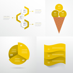 Wall Mural - Set of creative yellow infographic elements with 3 options, parts, processes or steps.