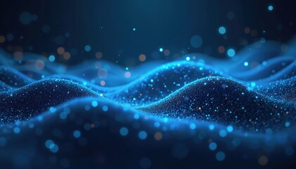 Aufkleber - Abstract futuristic background with blue glowing particles. Concept of new tech. Digital cyberspace communication, modern technologies, AI, computer illustration. Neon illuminated sparse transfer
