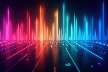Canvas Print - a vibrant display of sound waves illuminating the dark background with a spectrum of colors includin
