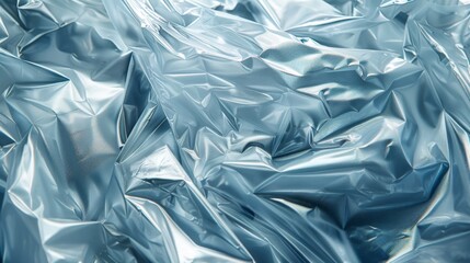 Poster - Blue plastic sheets are crumpled together, displaying a glossy surface with fascinating light reflections. The texture highlights the interplay of shadows and creases, creating depth.