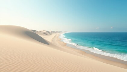 Wall Mural - smooth sand dunes slope gently to a tranquil ocean , view, water