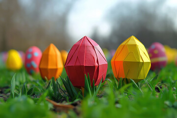 Canvas Print - Origami Easter decorations, creative and festive, holiday theme.