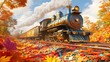 © Pharadi - Vibrant Cartoon Style Autumn Train Journey Through Lush Landscape