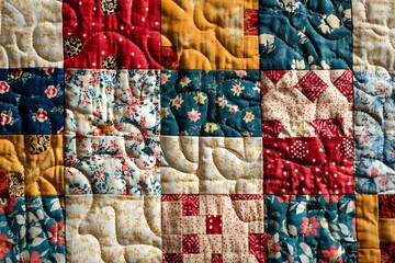 Handmade Patchwork quilt as background Geometrical pattern