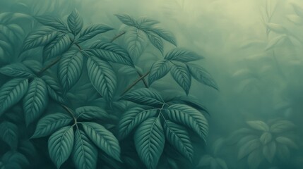lush green foliage, misty forest background. nature wallpaper, website banner