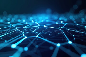 Wall Mural - a mesmerizing digital network of interconnected nodes and lines with a vibrant blue glow set against