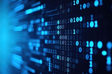 Wall Mural - abstract representation of binary code flowing in a digital environment, illuminating the concept of