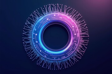 Wall Mural - an abstract representation of a futuristic circular circuit design with vibrant colors highlighting 