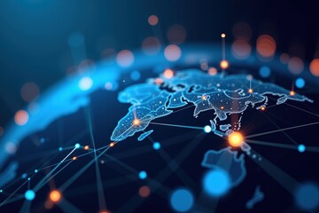Wall Mural - a high-technology digital world map depicting data networks and connections, showcasing global digit