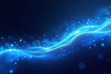 Wall Mural - a mystical blue wave of light with sparkling particles flowing through a dark background, creating a