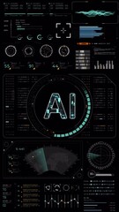 Wall Mural - motion graphic of blue digital ai with hud ui panel and futuristic technology abstract background ar