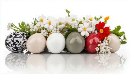 Wall Mural - Decorated easter eggs isolated on white background