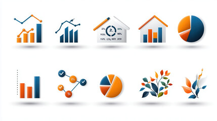 Leinwandbilder - Various colorful data visualizations including bar charts, line graphs, and pie charts are displayed, showcasing diverse statistical representations