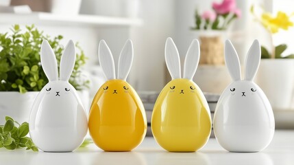 Wall Mural - Funny bunny easter eggs over white background