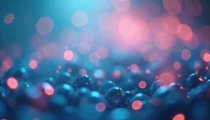 Aufkleber - Abstract colorful bokeh lights on dark blue background. Soft glowing balls in shades of blue, pink. Celebratory dreamy aethereal feel. Decoration design element for wallpaper, mystical fantasy.