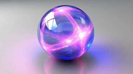 Wall Mural - Sparks of pink and blue light up an electric ball. It demonstrates the operation of physics and electricity.