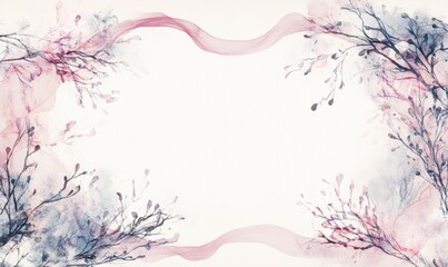 Wall Mural - A watercolor painting of pink and blue flowers with a white background