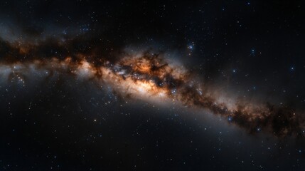 majestic milky way galaxy panorama in dark night sky with bright stars and cosmic dust clouds. space