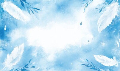 Poster - A blue background with white feathers and a white line