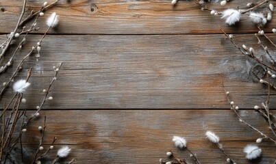 Wall Mural - A wooden frame with a bunch of flowers and some twigs