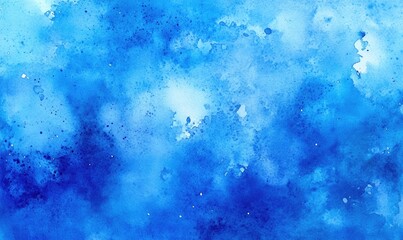 Poster - A blue watercolor painting with a cloudy sky