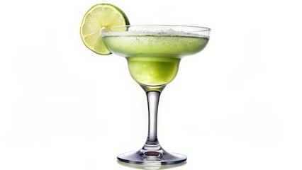 Wall Mural - Green Margarita Cocktail on White Background