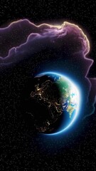 Wall Mural - dramatic earth rotation illuminated by cosmic nebula in starry space