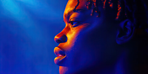 Wall Mural - Profile Portrait: Young Person, Blue and Orange Lighting