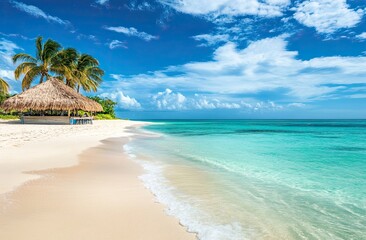 Wall Mural - A stunning beach scene in the Caribbean, featuring white sandy beaches and clear blue skies