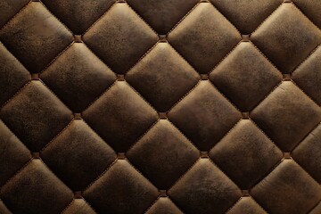 The image shows a close-up of a quilted, diamond-patterned brown leather or fabric texture. The surface has a padded, luxurious appearance, commonly seen in upholstery, furniture, or interior design e