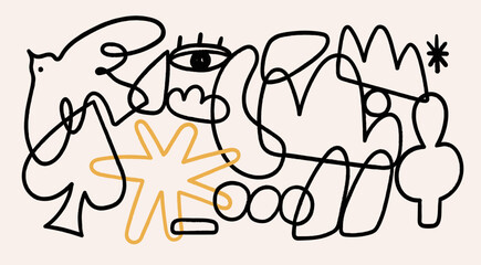 Wall Mural - various doodle outline shapes, curves, lines. abstract contemporary, unique, trendy style. hand draw