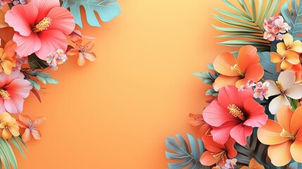 Canvas Print - A high-quality 3D Hawaiian-themed banner with bright floral arrangements, tiki-inspired details, and a smooth, minimalistic gradient effect.