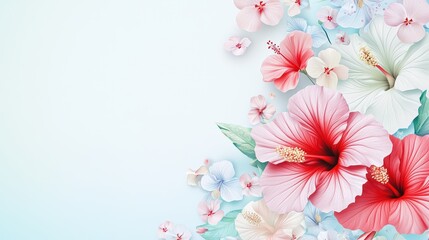 Canvas Print - A modern 3D-rendered floral border featuring realistic hibiscus flowers, soft gradients, and a balanced, high-resolution layout.