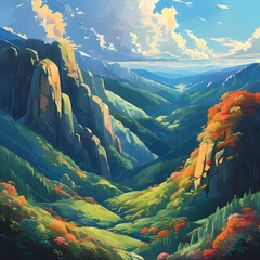 Wall Mural - Mountain Valley Landscape