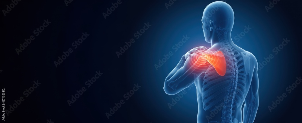3D medical illustration of shoulder pain with highlighted inflammation ...