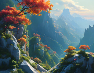 Wall Mural - Mountain Landscape with Autumn Trees