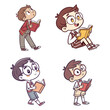 © SparkLens - Cute Cartoon Boy Reading Book Illustration Set
