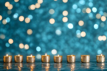 Wall Mural - Candles ablaze against bokeh background for holiday celebration advertisement