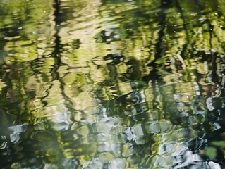 Wall Mural - Calm Water Body Reflecting Trees in Soft Natural Light