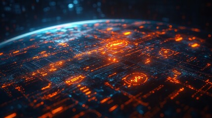 Wall Mural - futuristic digital landscape with glowing circuits and data streams, showcasing technology and innov