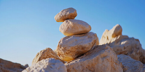 Wall Mural - Stacked Rocks Against Blue Sky