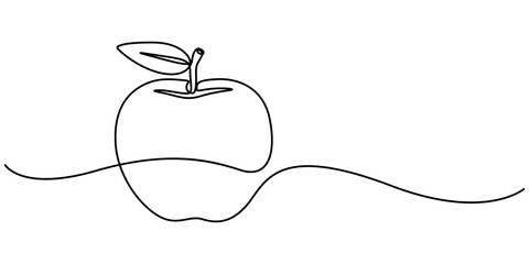 continuous single line drawing of an apple, line art vector illustration, Continuous linear drawing of apple. One line drawing apple. Apple in one line style. Vector illustration. A simple continuous.