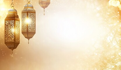 Wall Mural - Ramadan lanterns glow warmly, creating a festive background for holiday greetings