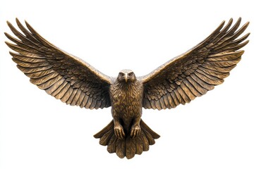 Majestic bronze eagle sculpture soaring with wings outstretched against a light background isolated on transparent background