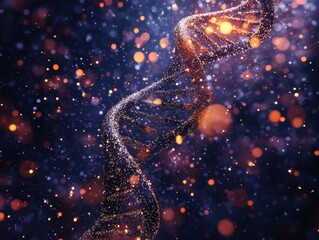 Fototapete - Molecular marvel a glowing dna strand against a cosmic backdrop science and innovation in a digital age with bokeh lights