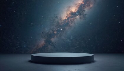 Aufkleber - Round podium against starry night sky. Galaxy space showcase for displaying goods. Modern product stage template. Exhibition demonstration design. Minimal layout presentation. Three-dimensional