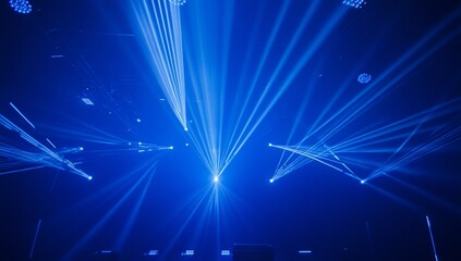 Poster - Blue laser beams dance in nightclub, creating a vibrant, energy-filled ambiance