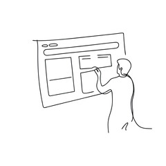 website design, development, user interface, one line drawing, webpage mockup, planning, layout, ske