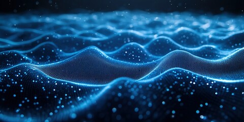 Canvas Print - digital waves ripple through a dark space illuminated by bright blue light, creating a mesmerizing v