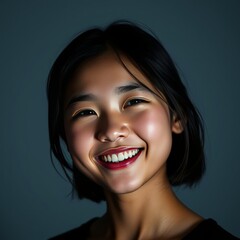 Portrait of smiling south east asian young adult girl with joyful and radiant expression on clean background East Asian china japan japanese asian korea korean taiwan east asia singapore singaporean c